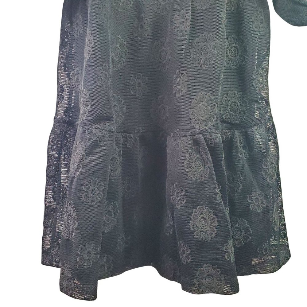 ASOS Embroidered Black Flower Mesh Lined Babydoll Short Puff Sleeve Dress, Sz 4 - Picture 5 of 9